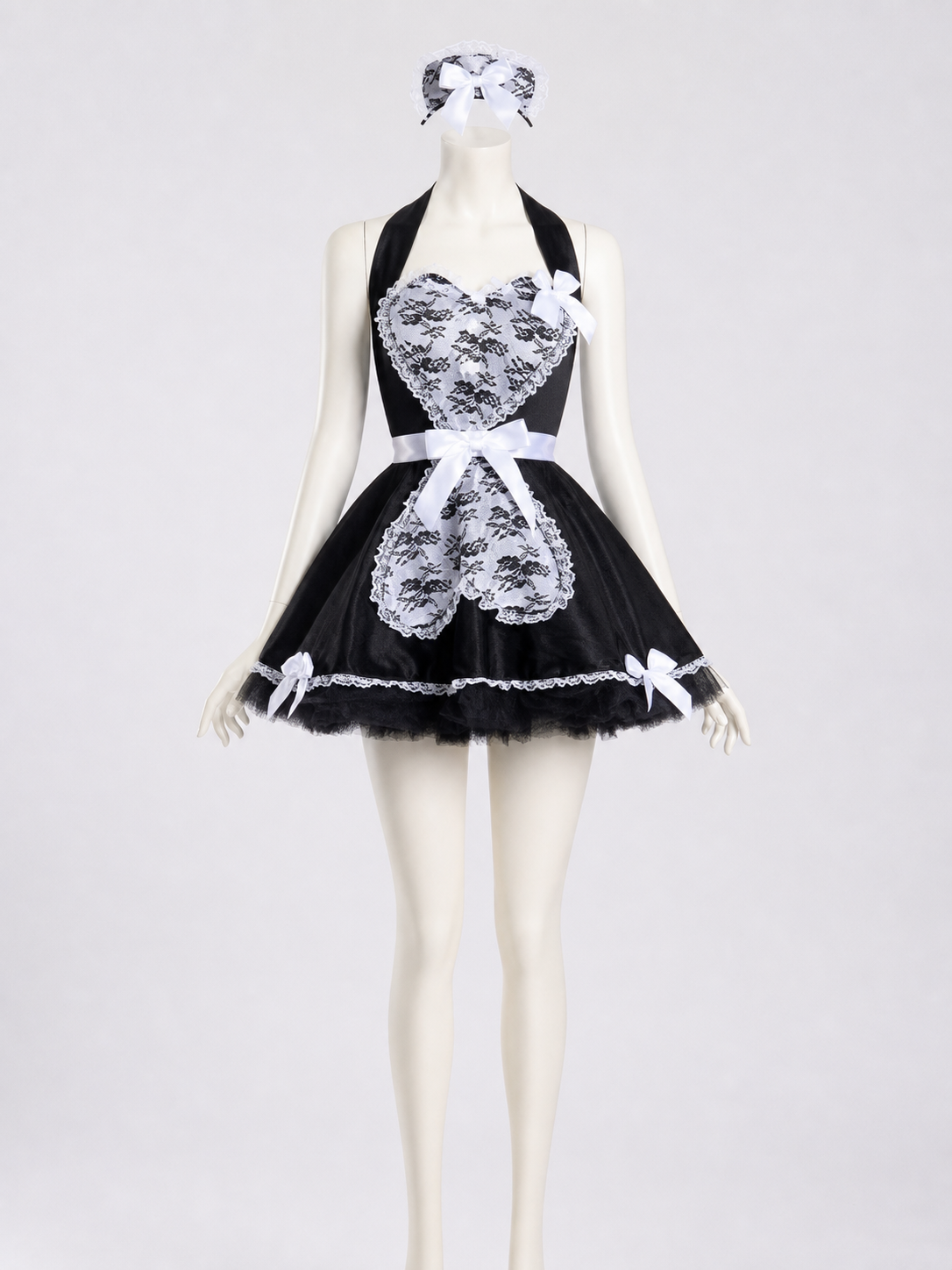 Cosplay Dress with Black-and-White Decor and Apron