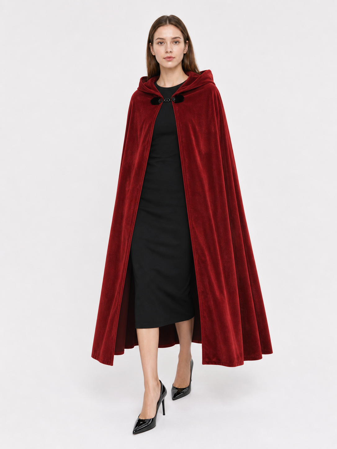Burgundy Medieval Hooded Costume Cloak