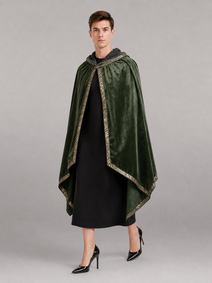 Green asymmetrical long carnival cape