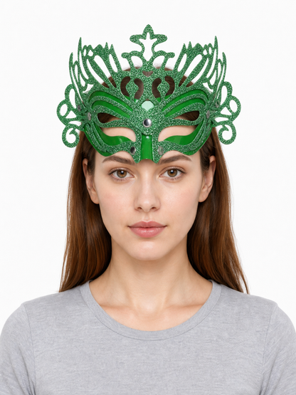 Green Glitter Carnival Headdress Mask