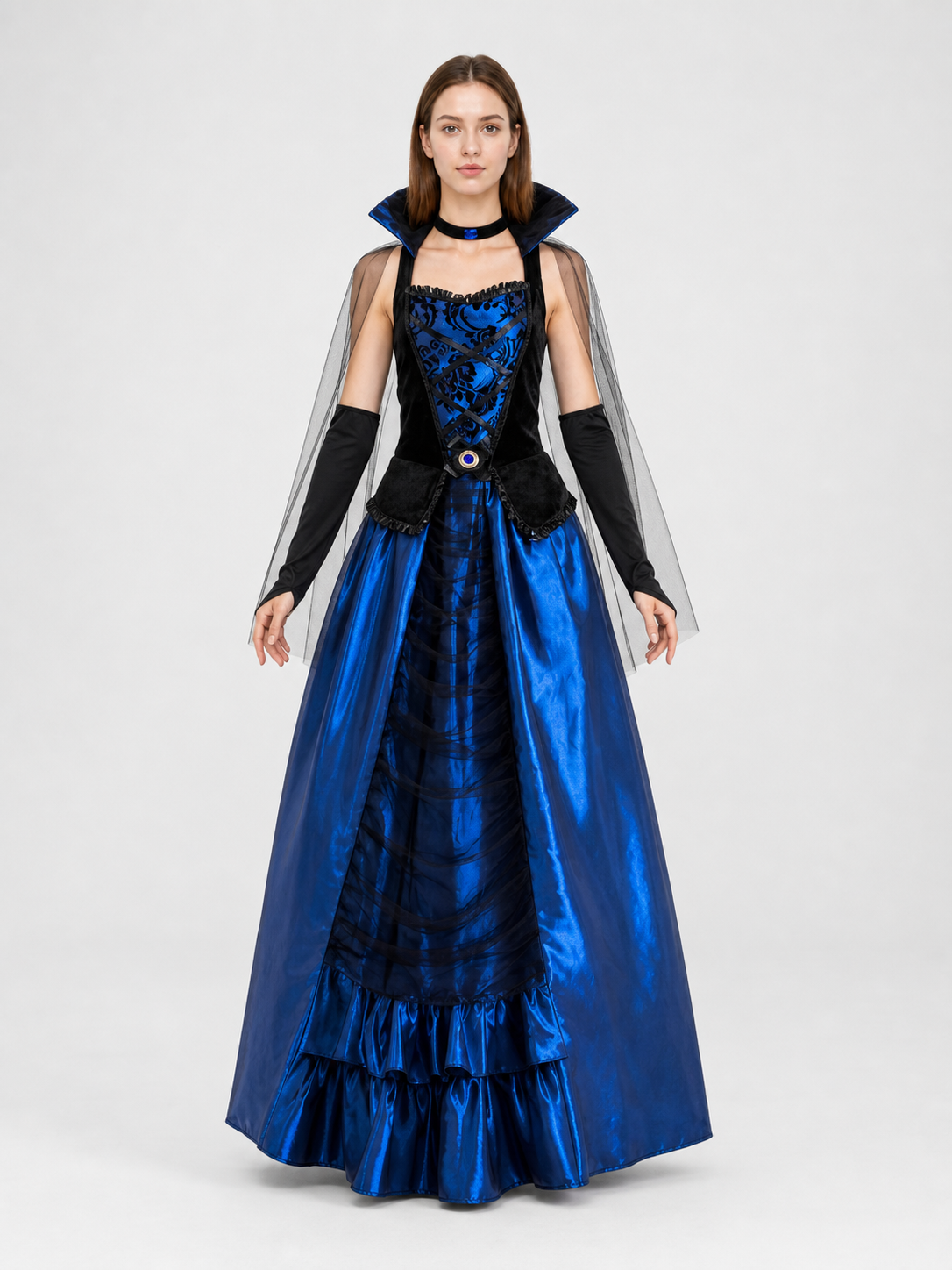 Gothic Costume Dress with Cape and Gloves