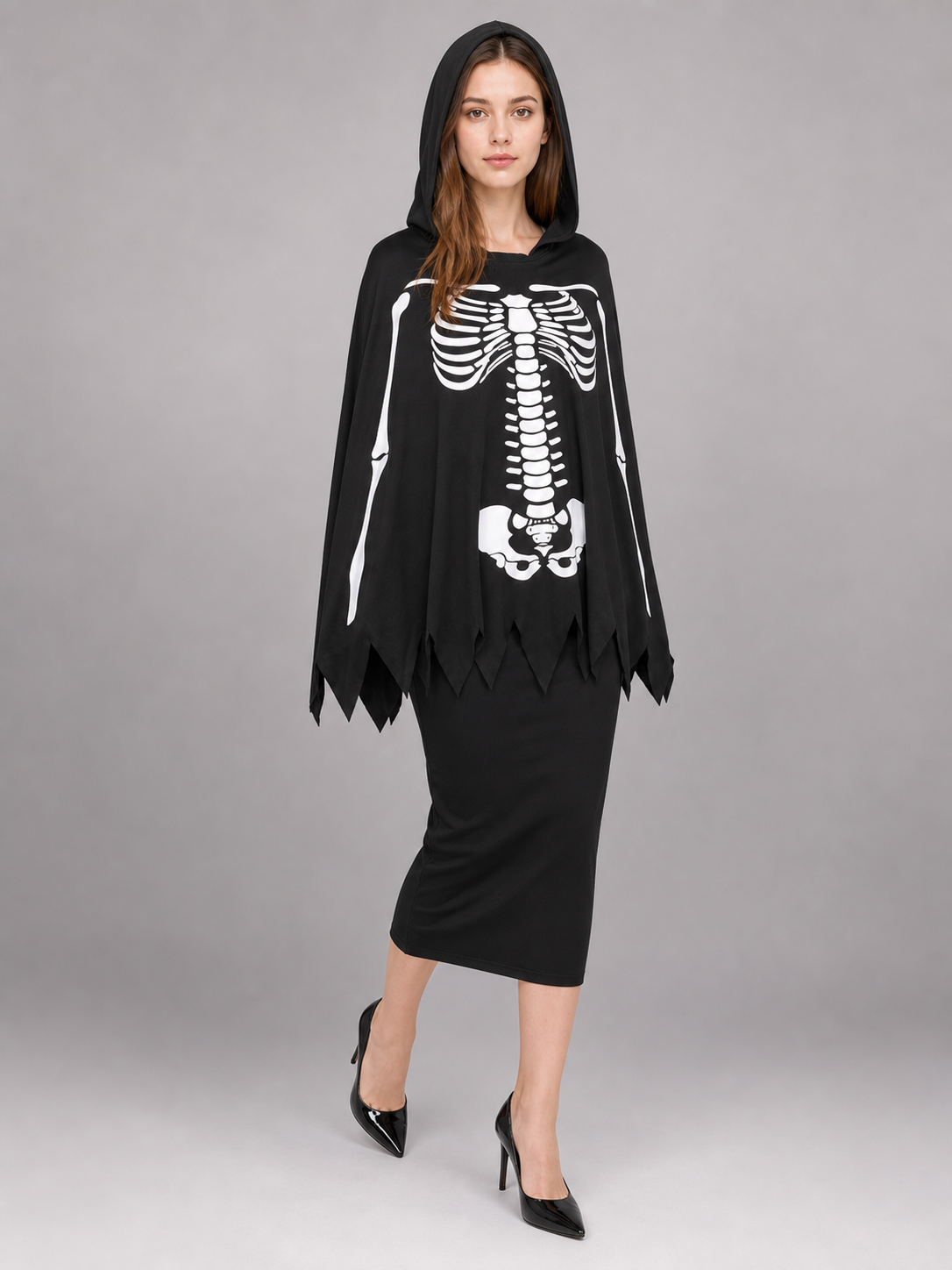 Skeleton Halloween Costume with Hood and Gloves
