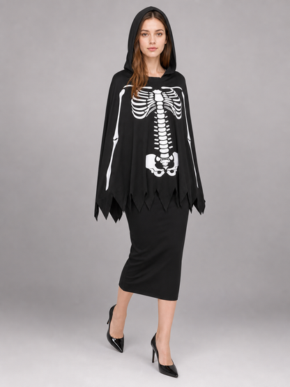 Skeleton Halloween Costume with Hood and Gloves