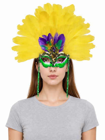 Carnival feather headdress with mask