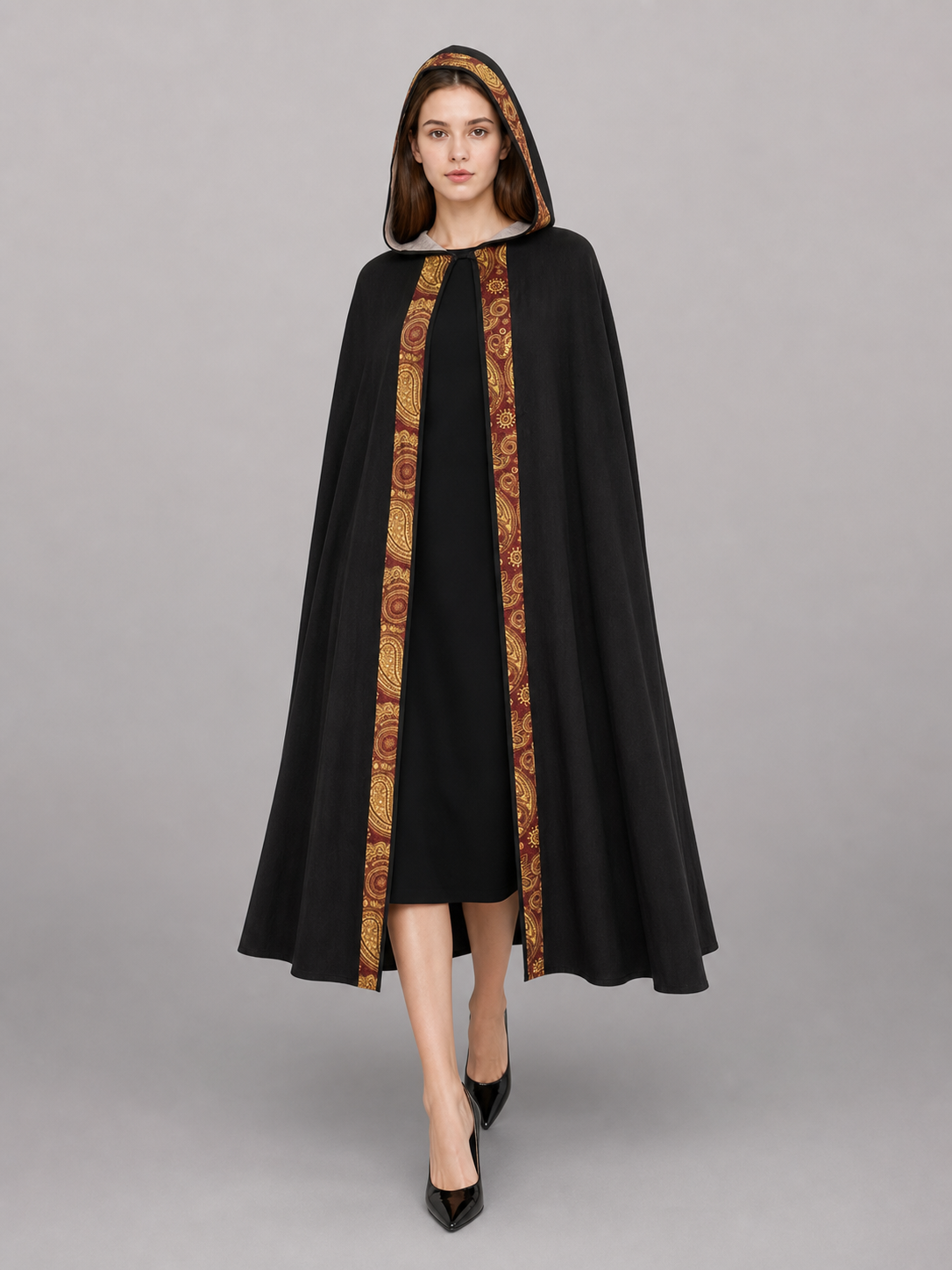 Black Medieval Hooded Costume Cape