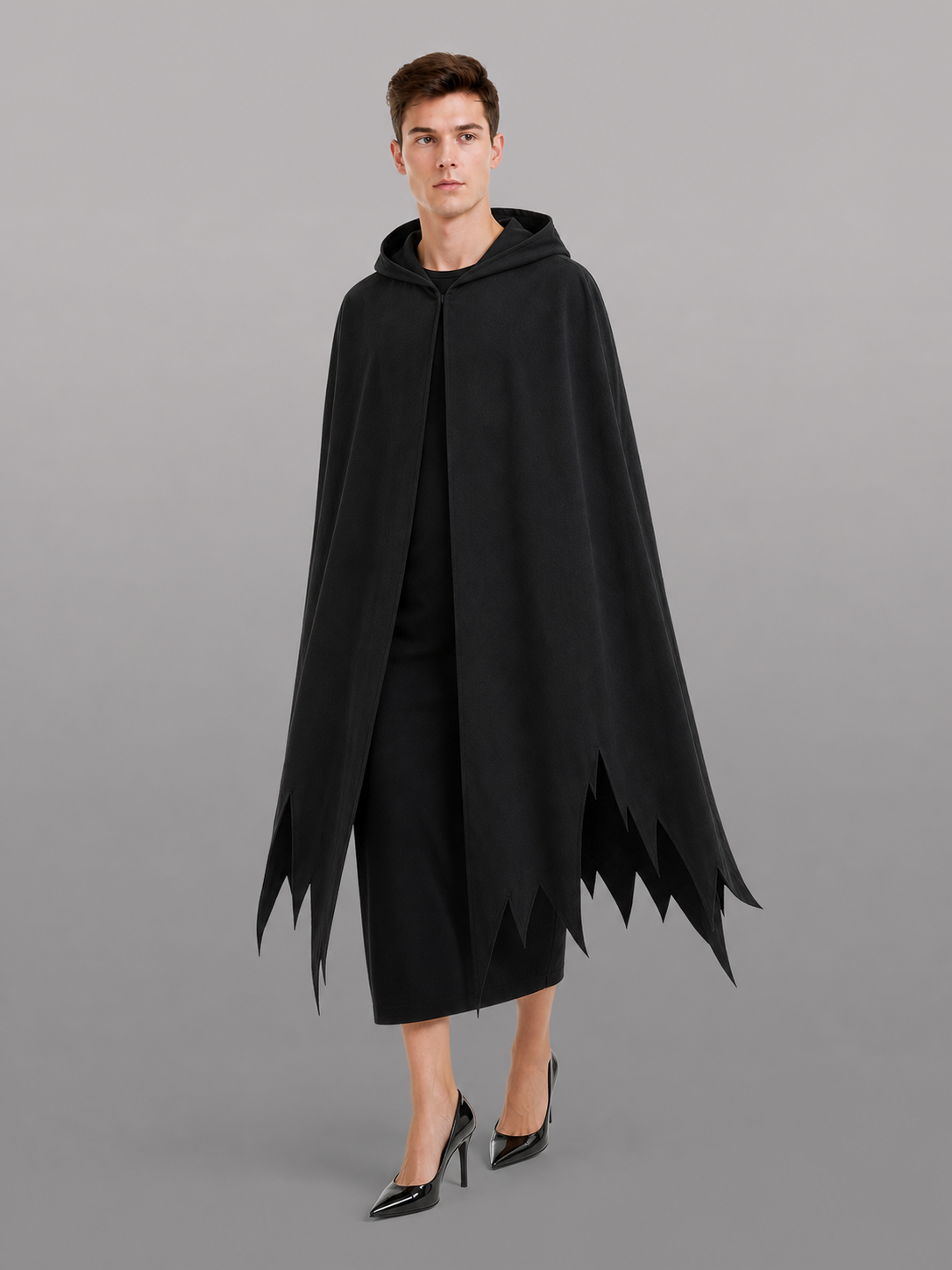 Black Halloween cape with hood and mask