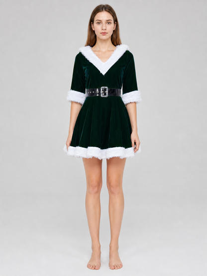 Festive dress with hood and belt