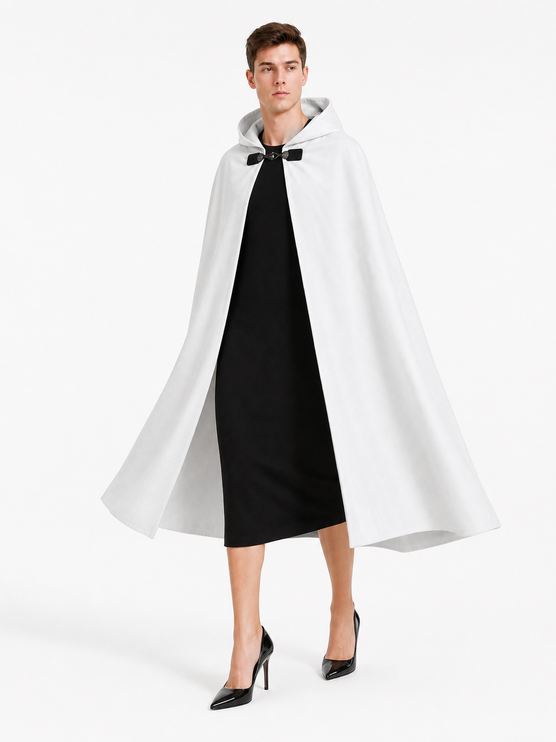 White medieval costume cloak with hood
