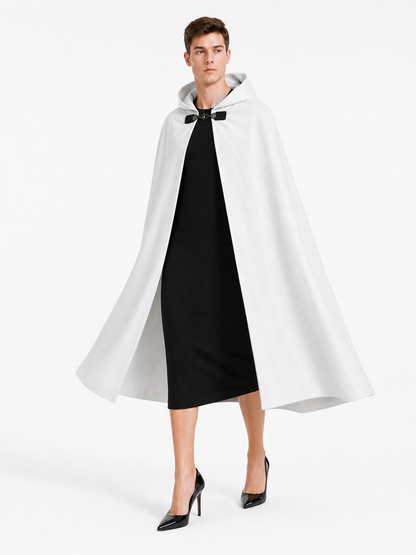 White medieval costume cloak with hood