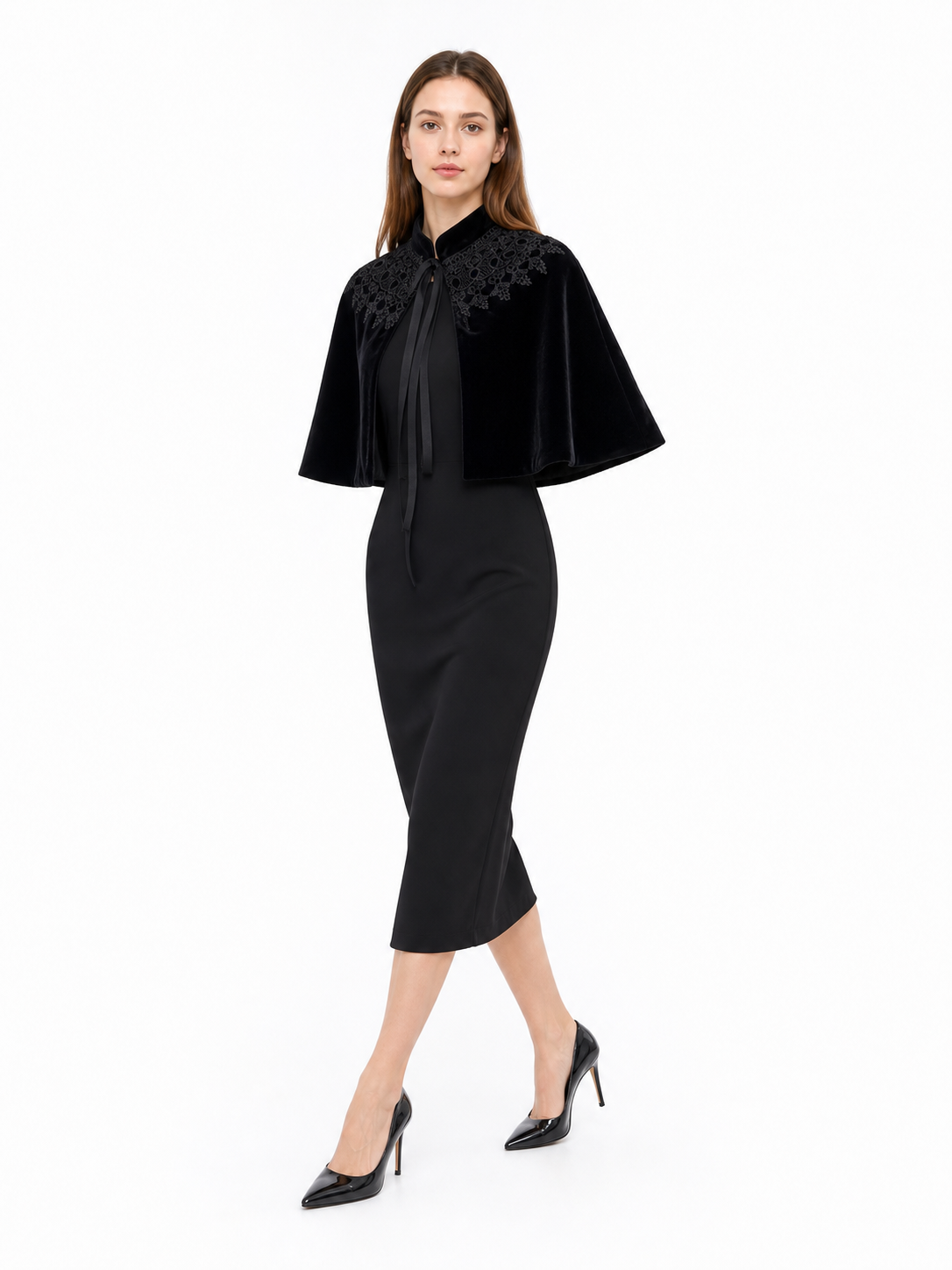 Black Gothic Costume Cape with Lace