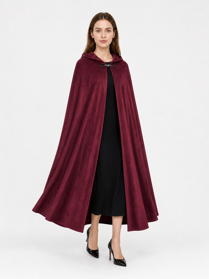 Long burgundy carnival cloak with hood