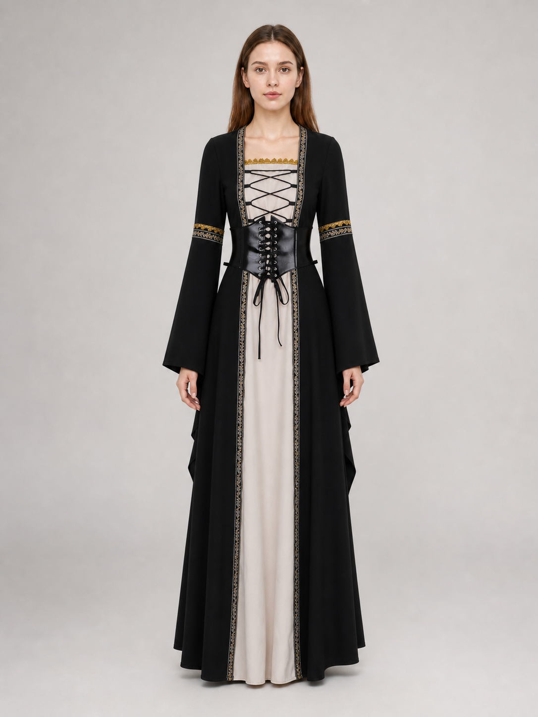 Gothic long-sleeve lace-up dress
