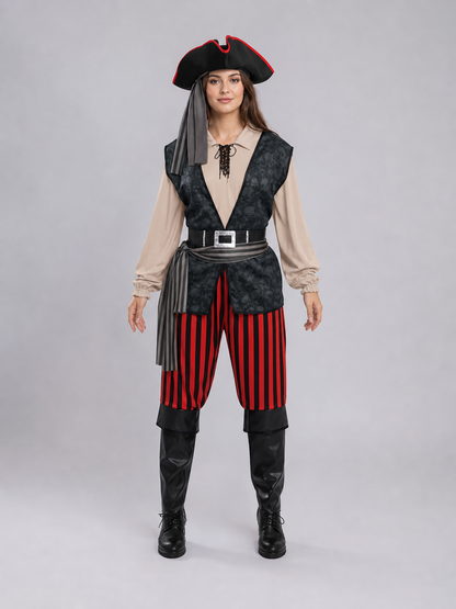 Pirate Costume with Vest, Hat, and Belt