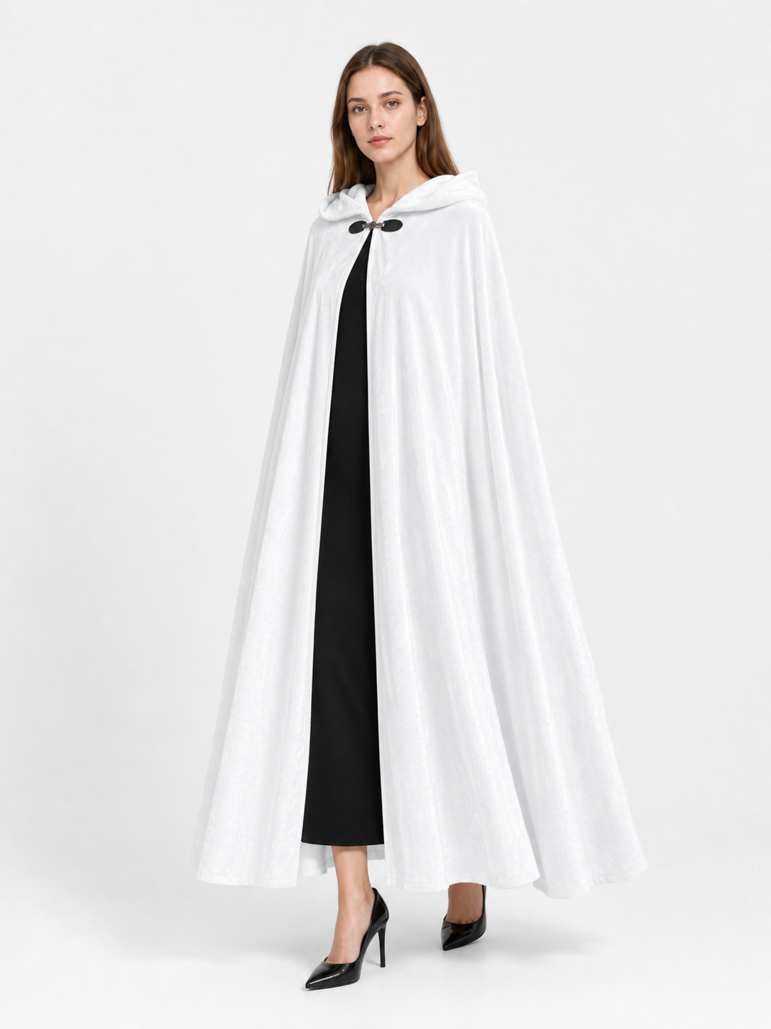 Long White Hooded Carnival Cloak