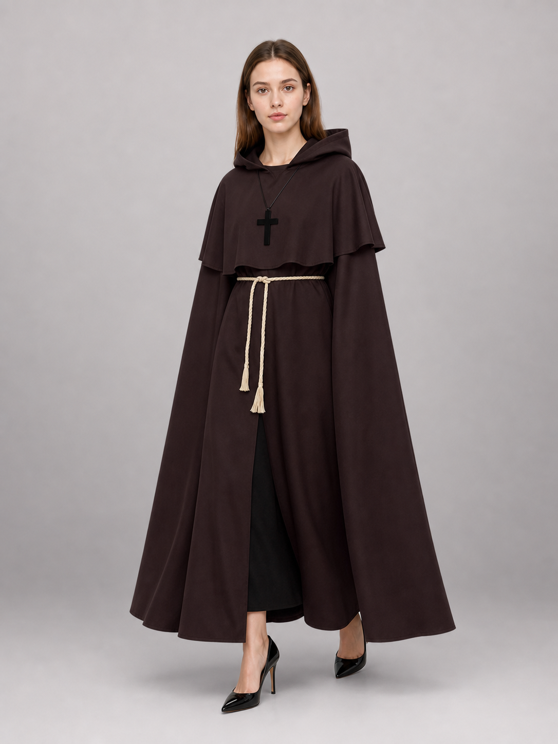 Dark Brown Hooded Costume Cape