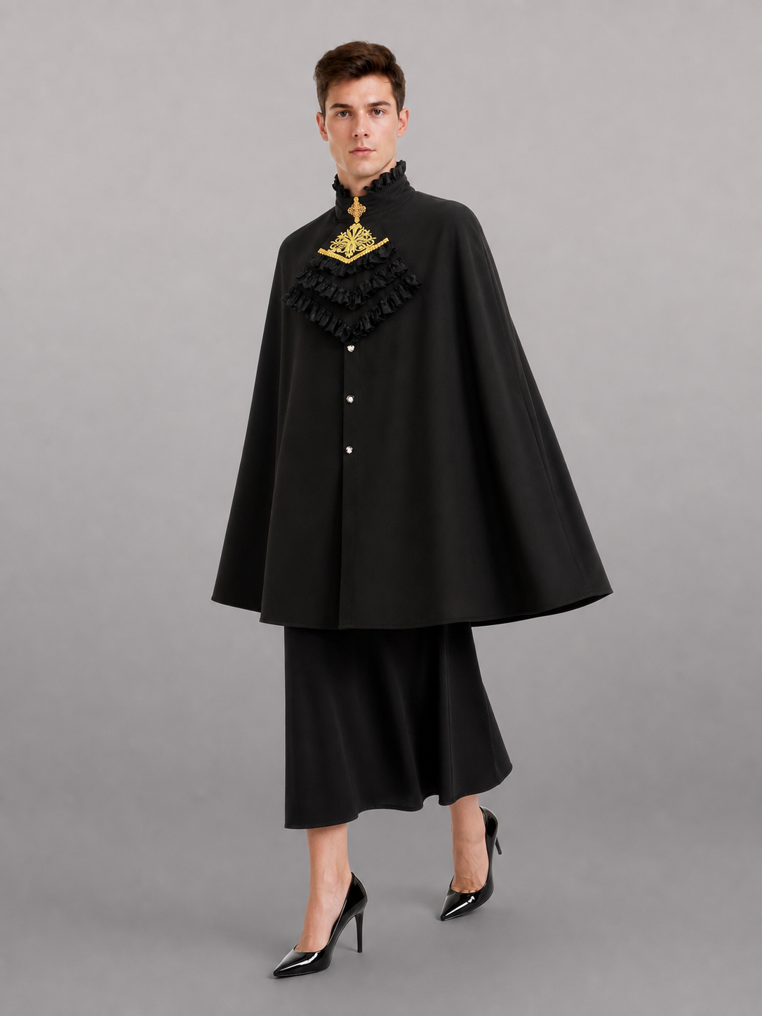 Gothic Shirt with Jabot and Gold Detailing