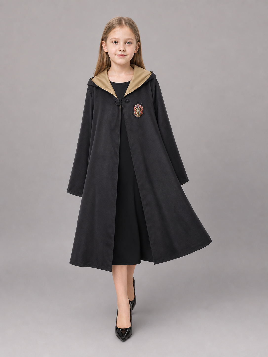 Black hooded carnival cloak for cosplay