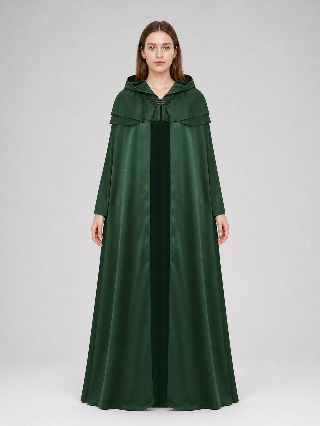 Dark Green Hooded Cape with Pendant