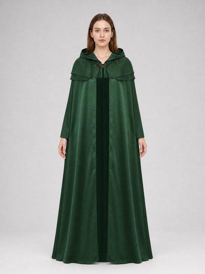 Dark Green Hooded Cape with Pendant