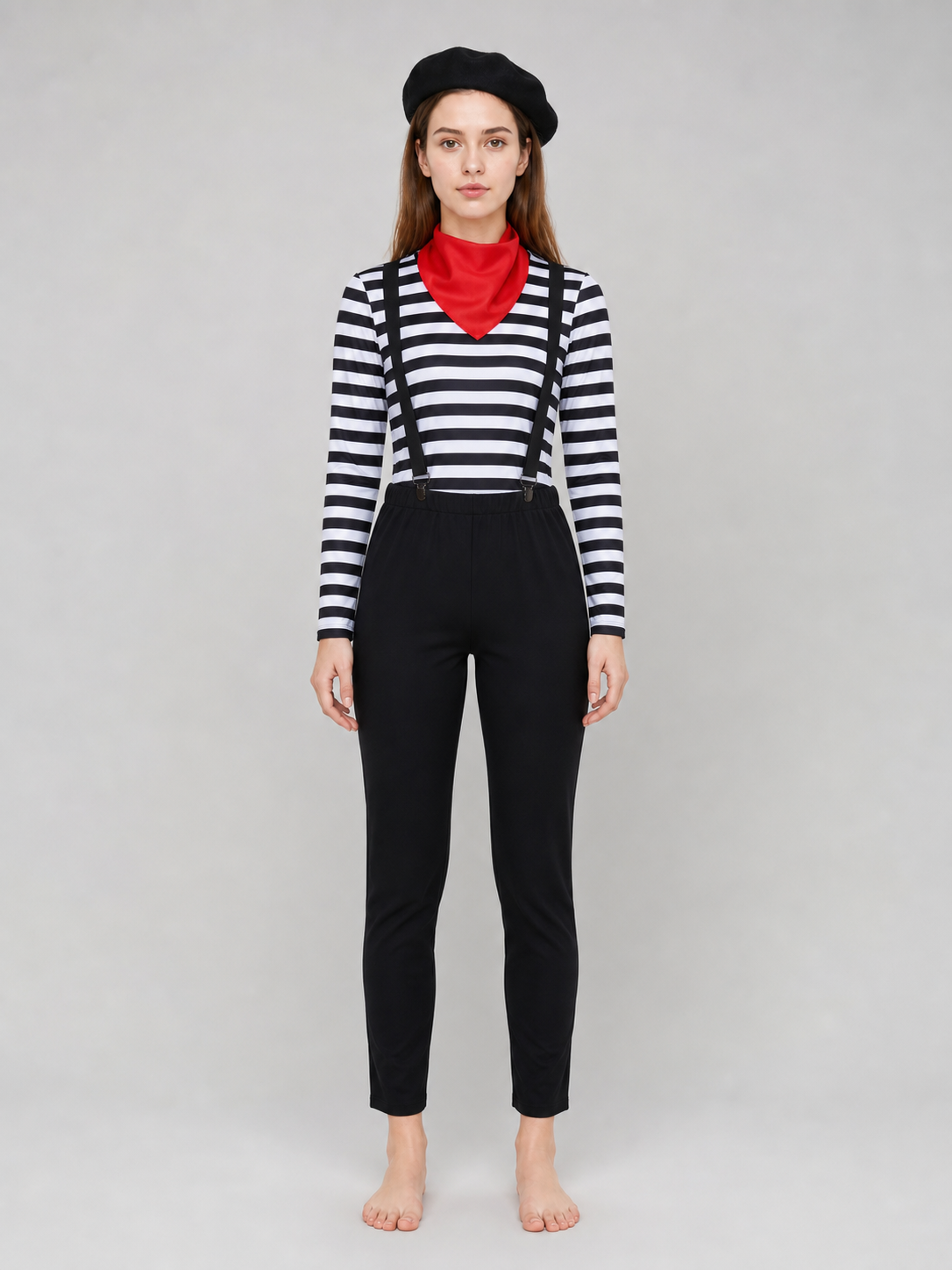 Retro Mime Cosplay Costume, Striped