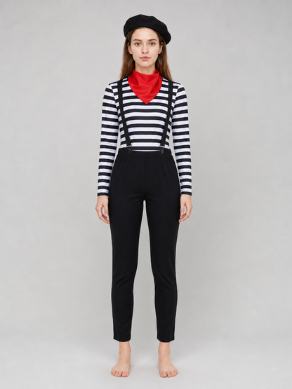 Retro Mime Cosplay Costume, Striped