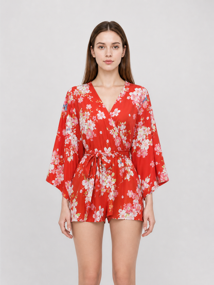 Short floral kimono robe for parties