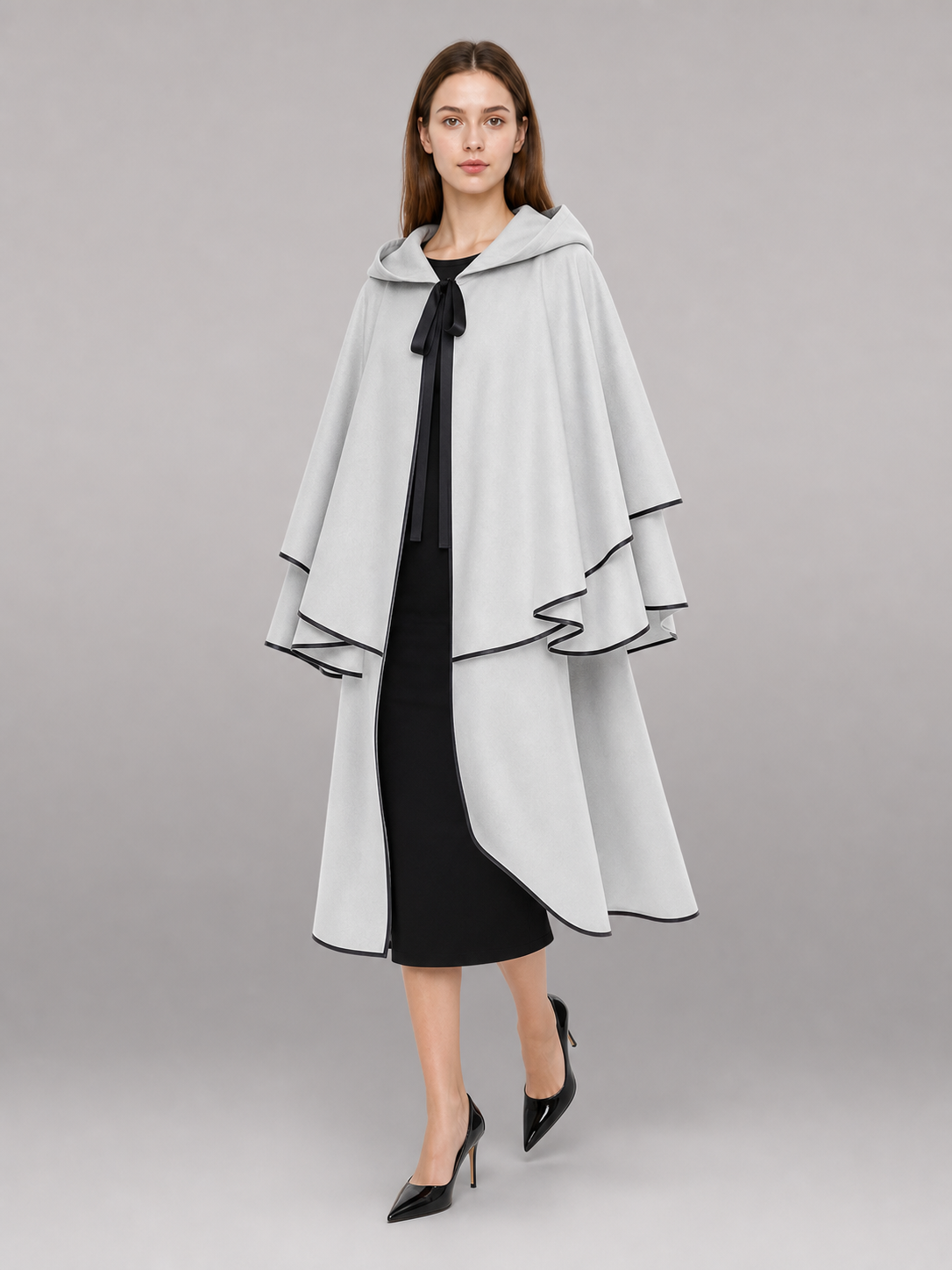 White Hooded Cloak with Black Trim