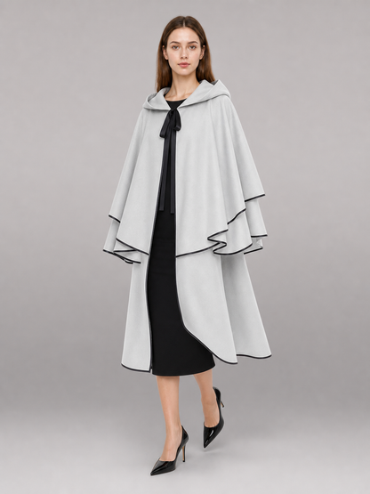 White Hooded Cloak with Black Trim