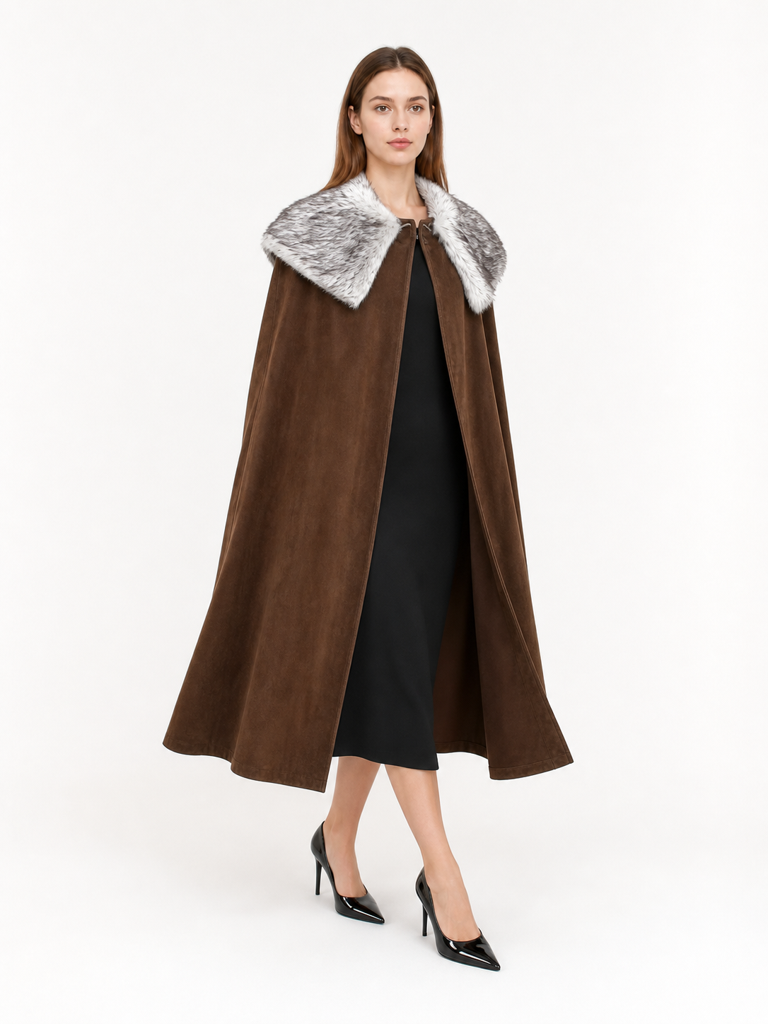 Brown Costume Cloak with Fur Collar