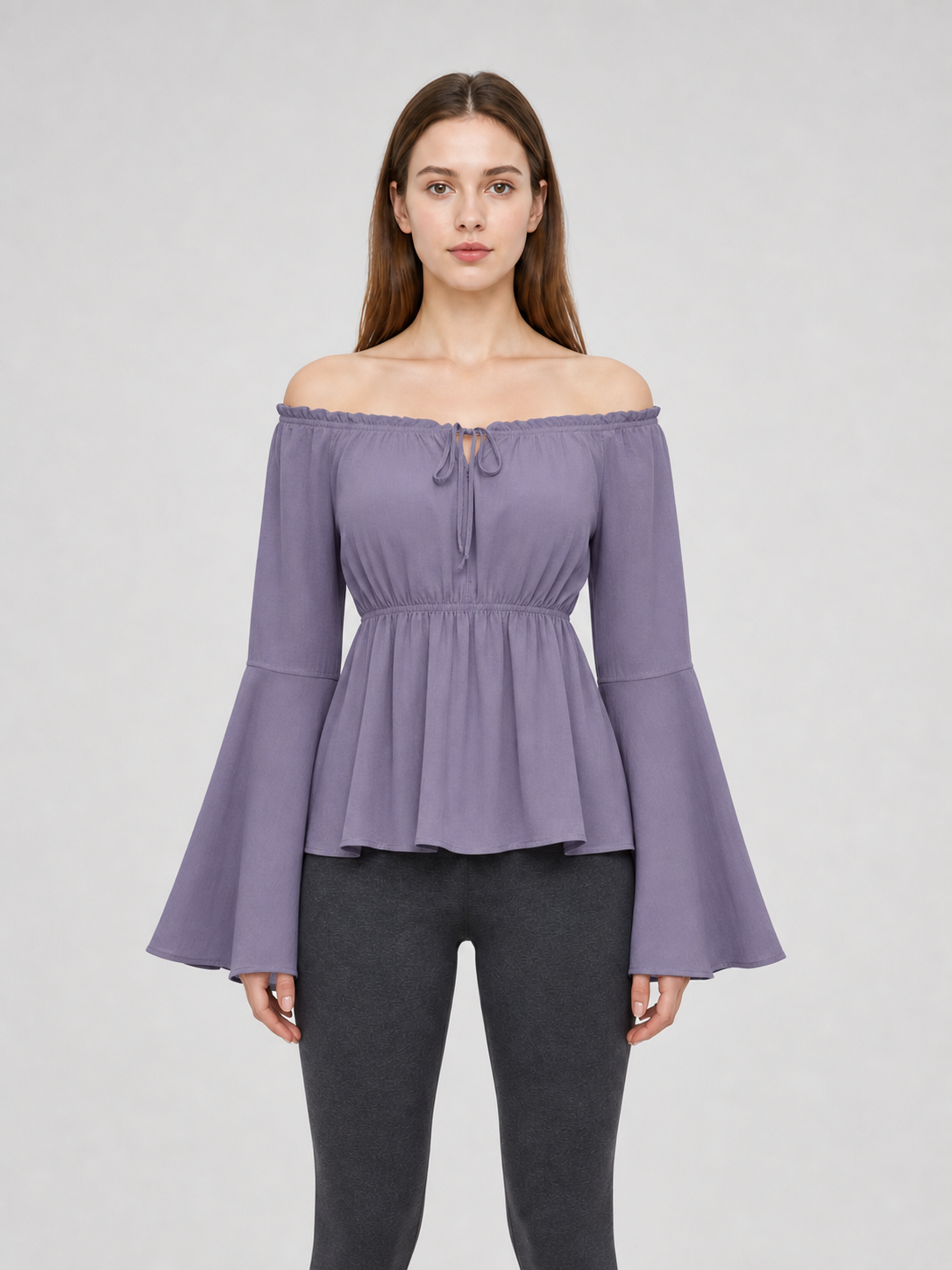 Off-the-shoulder blouse with flared sleeves