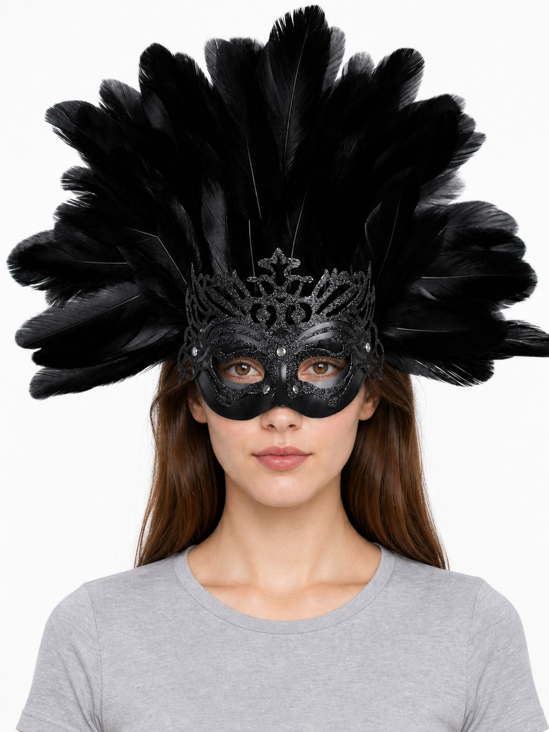 Carnival Feather Headpiece with Mask