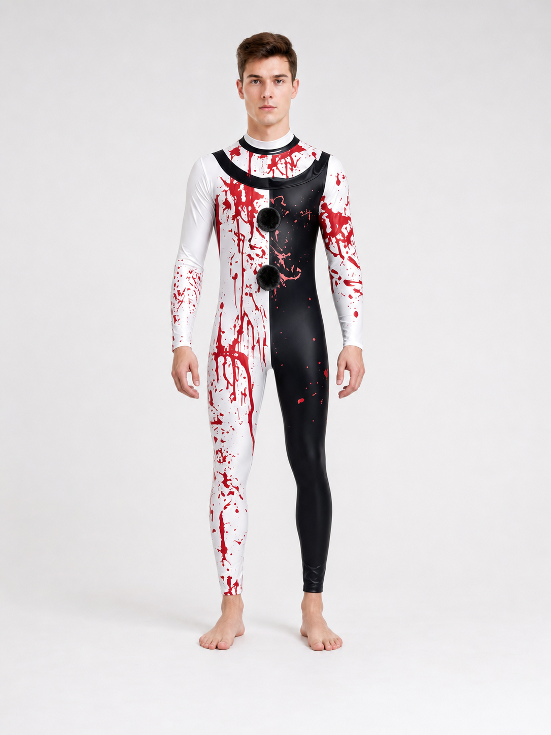 Scary Clown Costume with Mask and Blood Splatter