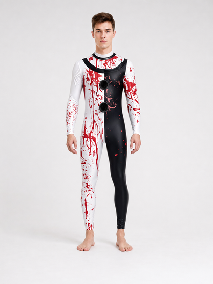 Scary Clown Costume with Mask and Blood Splatter