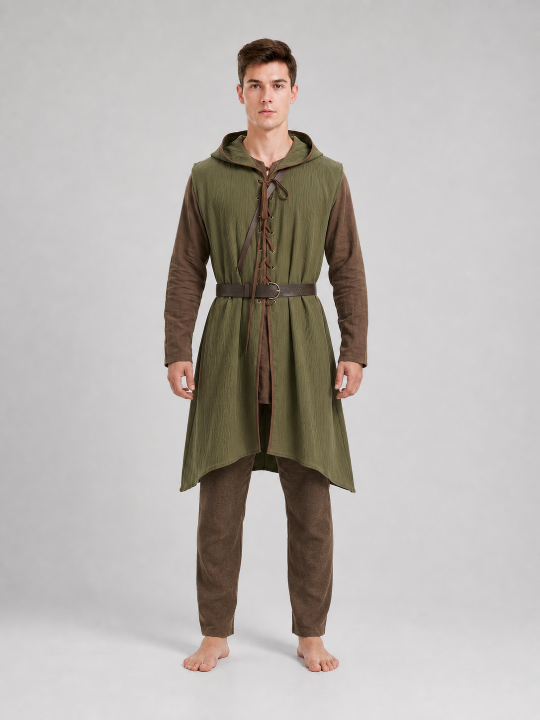 Medieval Cotton-Linen Hooded Tunic