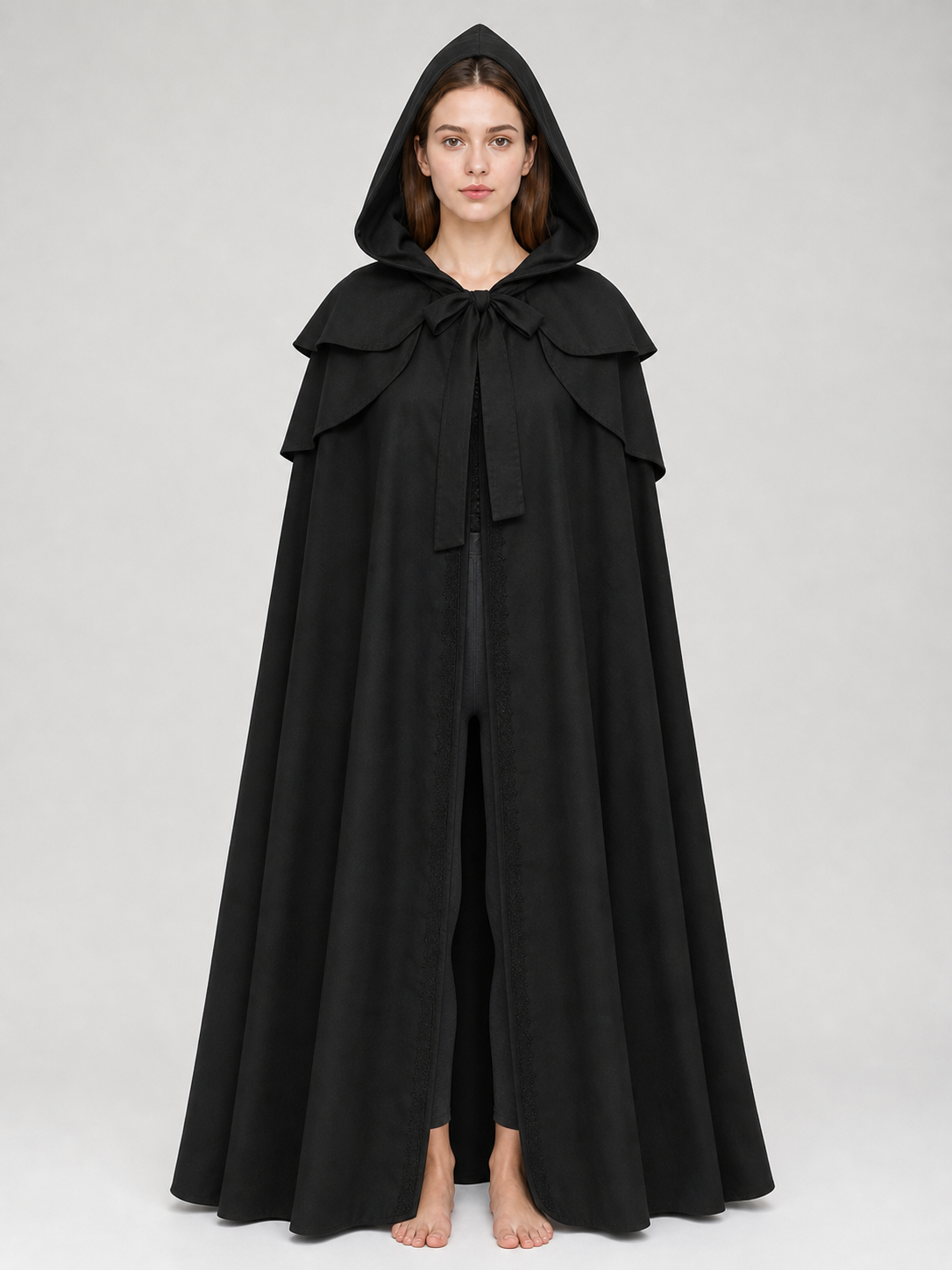 Black Gothic Hooded Cloak in Medieval Style