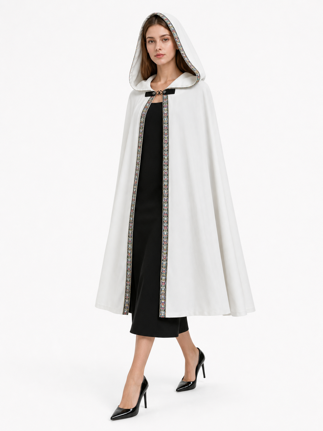 White Medieval Hooded Costume Cloak