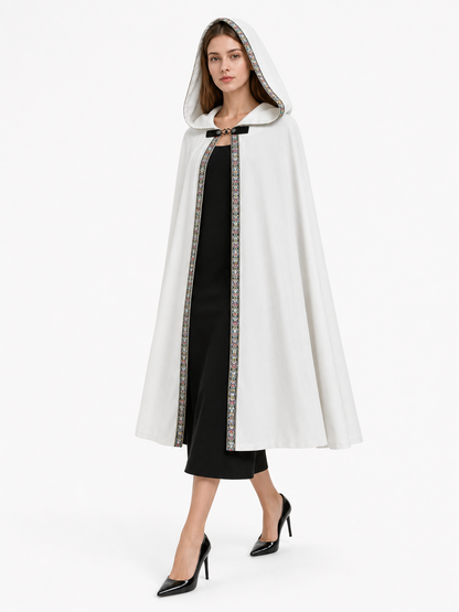 White Medieval Hooded Costume Cloak