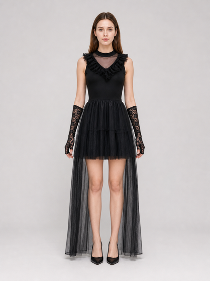 Gothic costume dress with veil and gloves