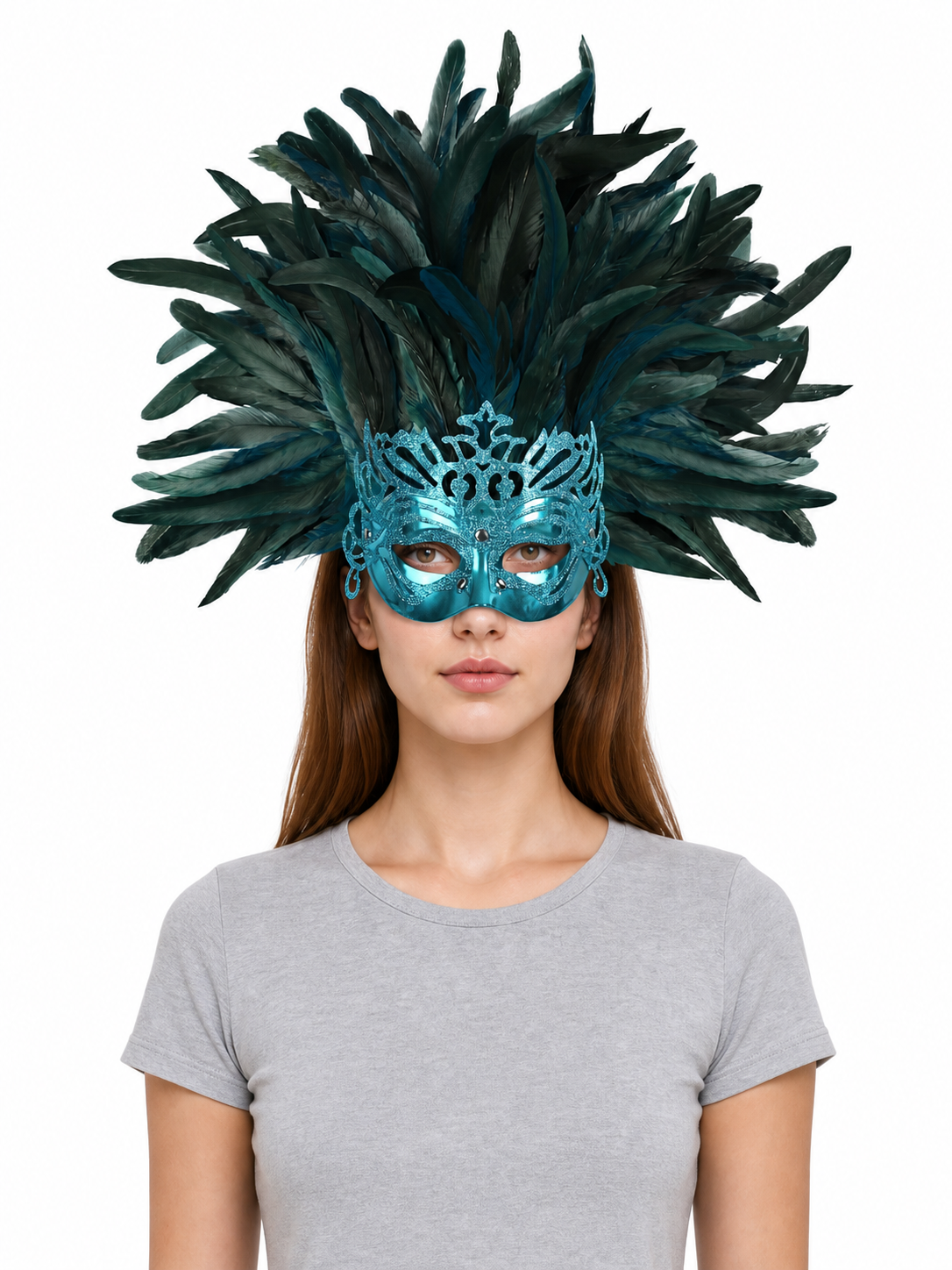 Carnival feathered headpiece with mask