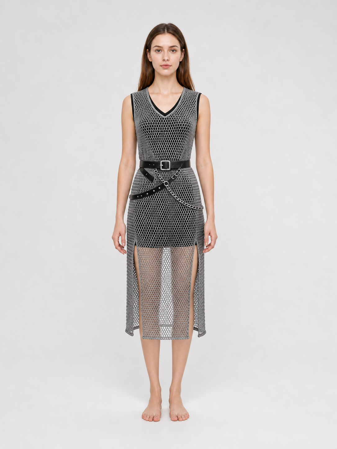 Sleeveless Renaissance-Style Dress with Slits