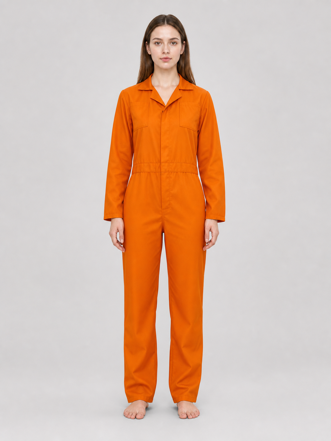 Orange Long-Sleeve Utility Jumpsuit