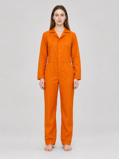 Orange Long-Sleeve Utility Jumpsuit