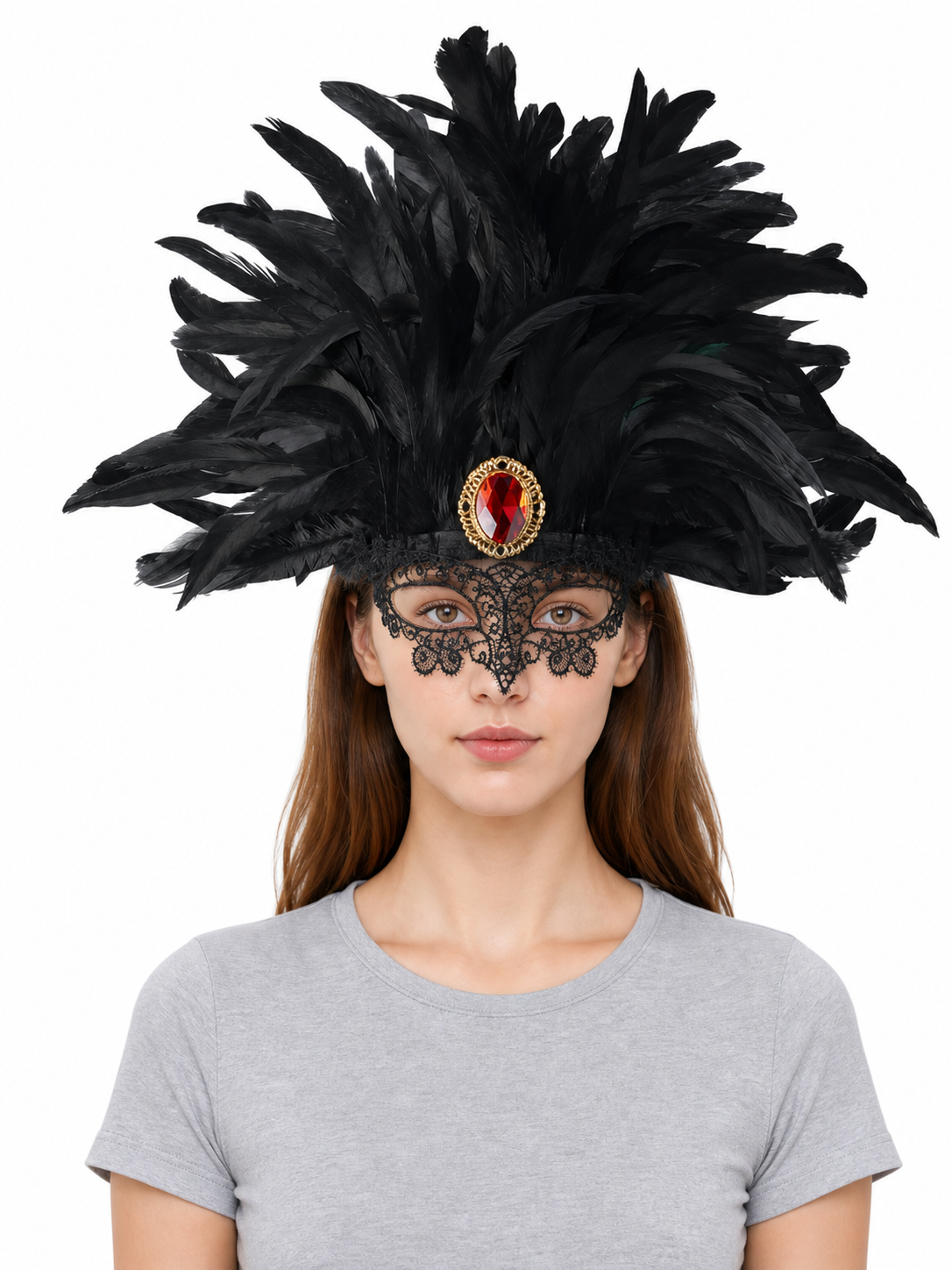 Carnival headpiece with black feathers