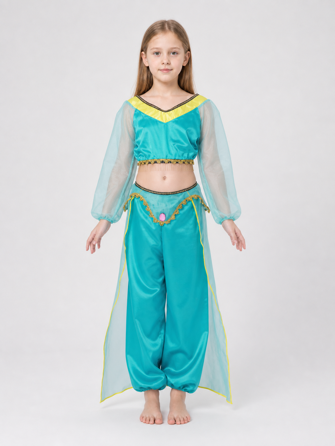 Children's dance costume, green, with headband