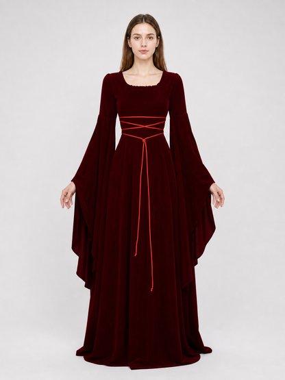 Maxi Dress with Corset Lacing and Ruffles