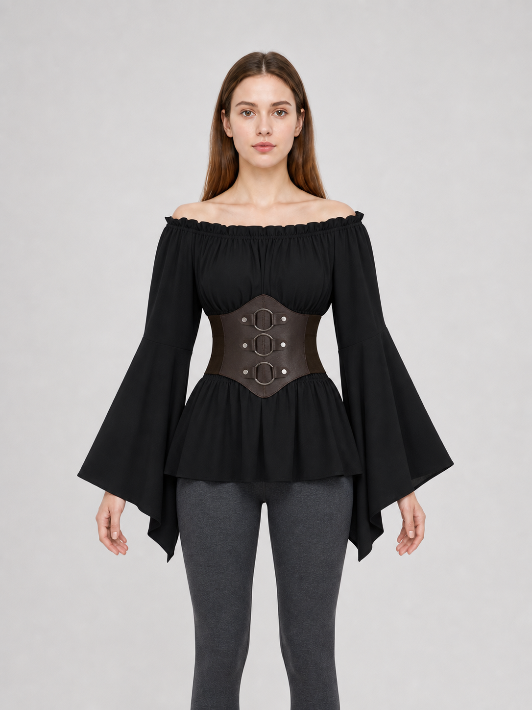 Gothic costume dress with a belt and flared sleeves