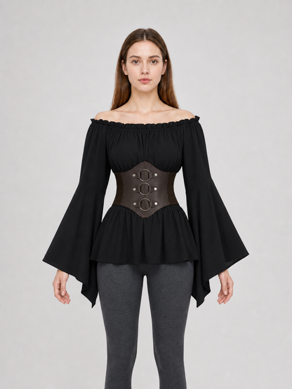 Gothic costume dress with a belt and flared sleeves