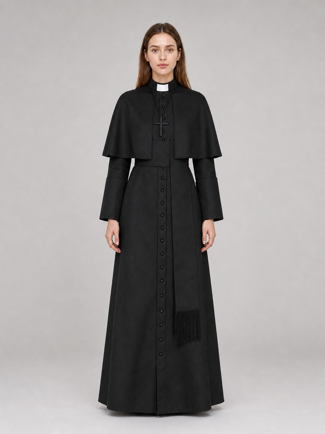 Black Halloween Cosplay Cassock with Cross