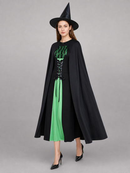Witch costume with pointed hat, black