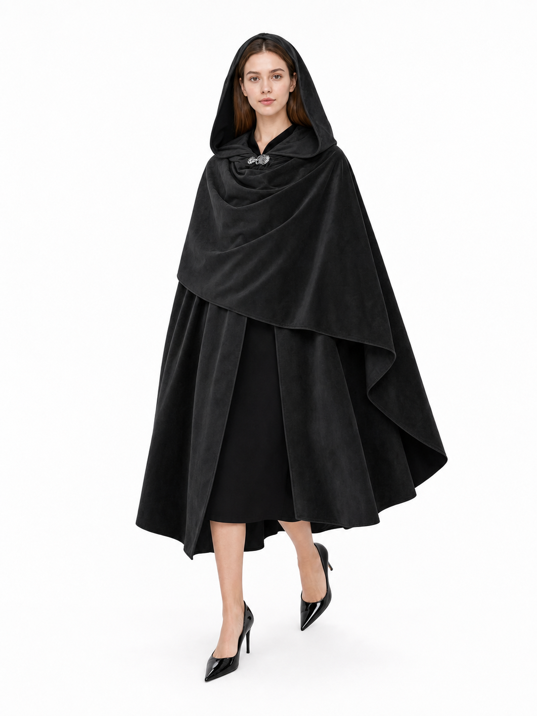 Black Medieval Carnival Cloak with Hood